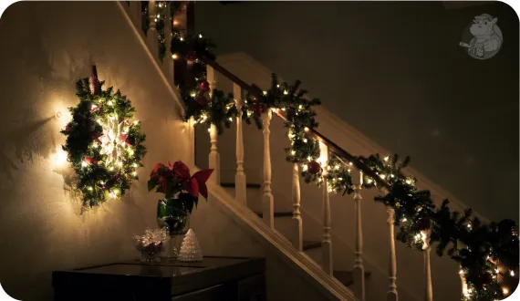 podświetlona dekoracja świąteczna na schody